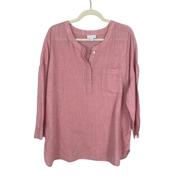J.Jill Pure Jill Linen Popover Tunic Top Size XL Classic Coastal Resort Vacation - Picture 2 of 13